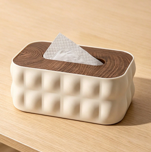 Bubble Tissue Box Holder with Wood Top