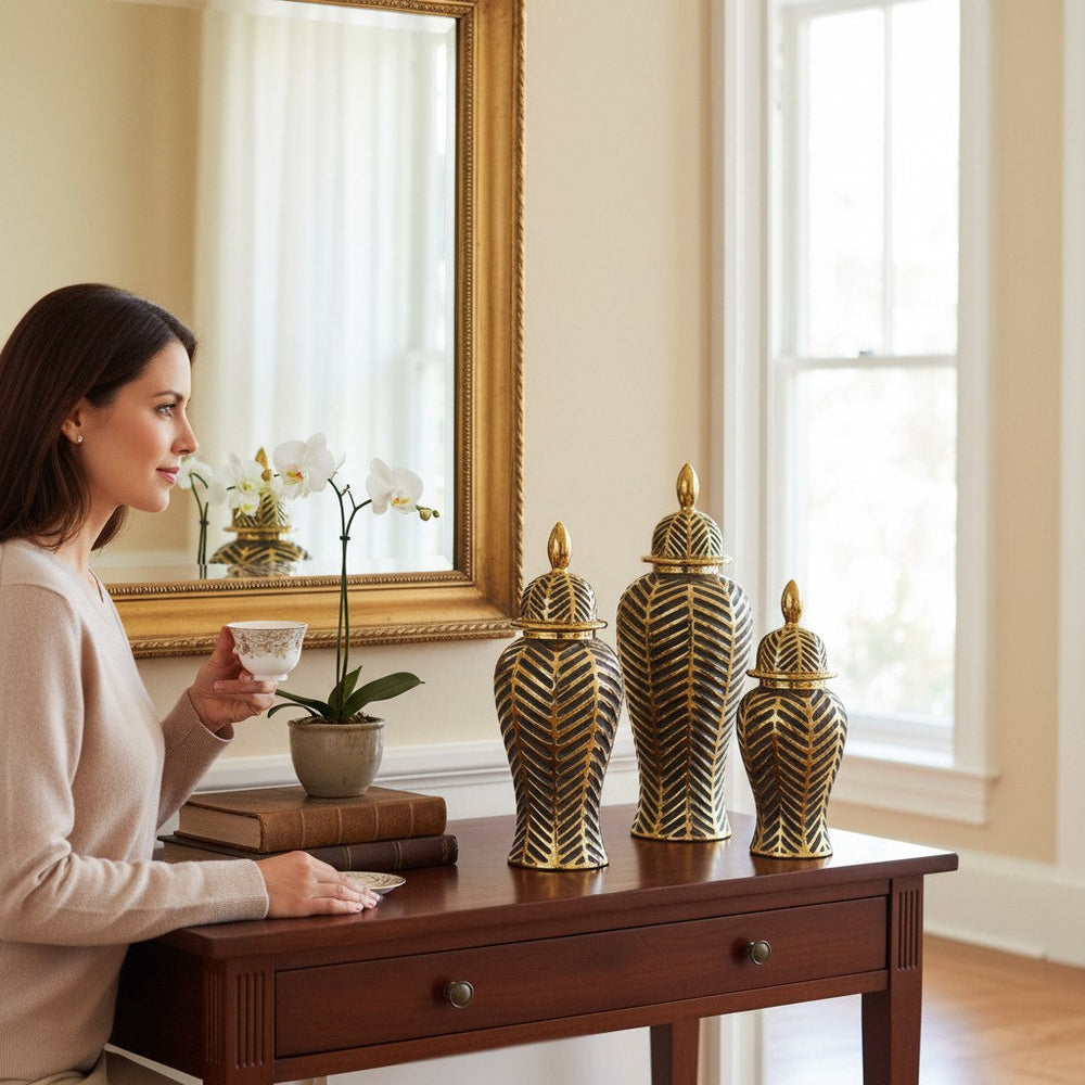 Regal Leaf Designed Candy Jars Set