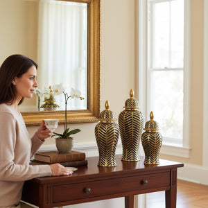 Regal Leaf Designed Candy Jars Set