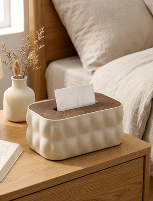 Bubble Tissue Box Holder with Wood Top