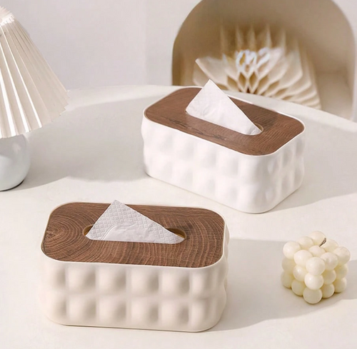 Bubble Tissue Box Holder with Wood Top