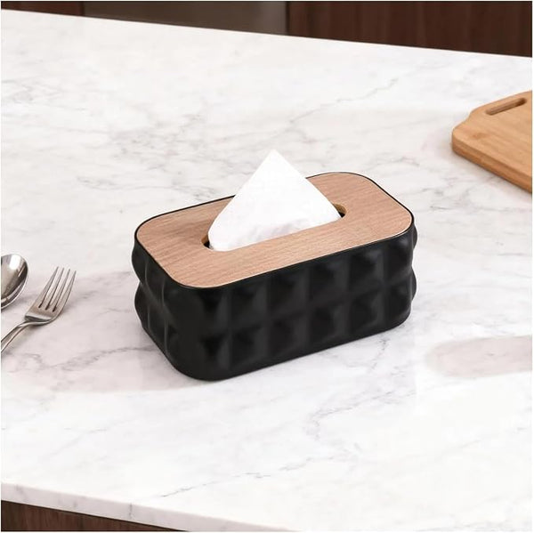 Bubble Tissue Box Holder with Wood Top
