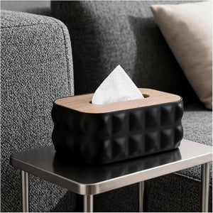 Bubble Tissue Box Holder with Wood Top