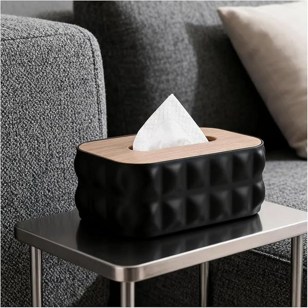 Bubble Tissue Box Holder with Wood Top