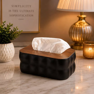 Bubble Tissue Box Holder with Wood Top
