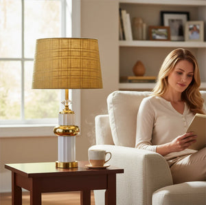 White & Gold Column Ceramic Lamp