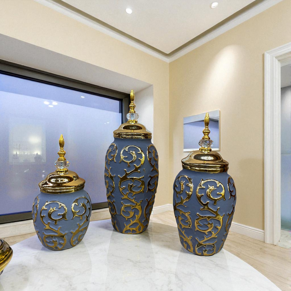 Royal Elegance Grey-Gold Candy Jars Set