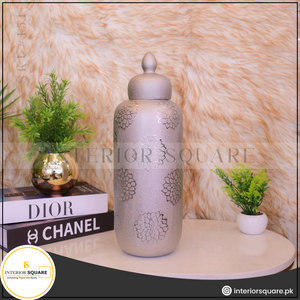 ceramic silver textured candy jar