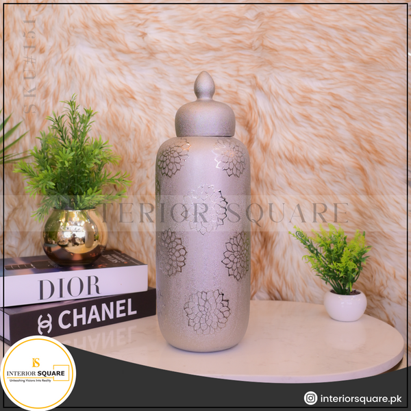 ceramic silver textured candy jar