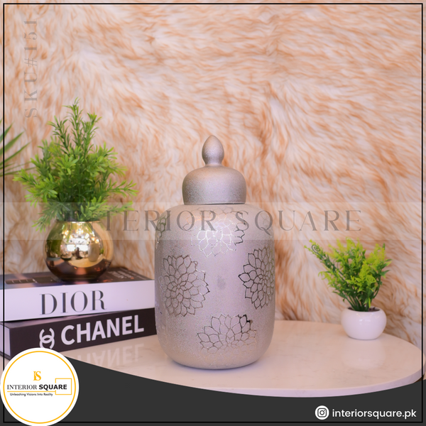 ceramic silver textured candy jar