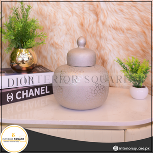 ceramic silver textured candy jar