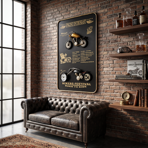 Vintage Motorcycle Wall Frame Clock