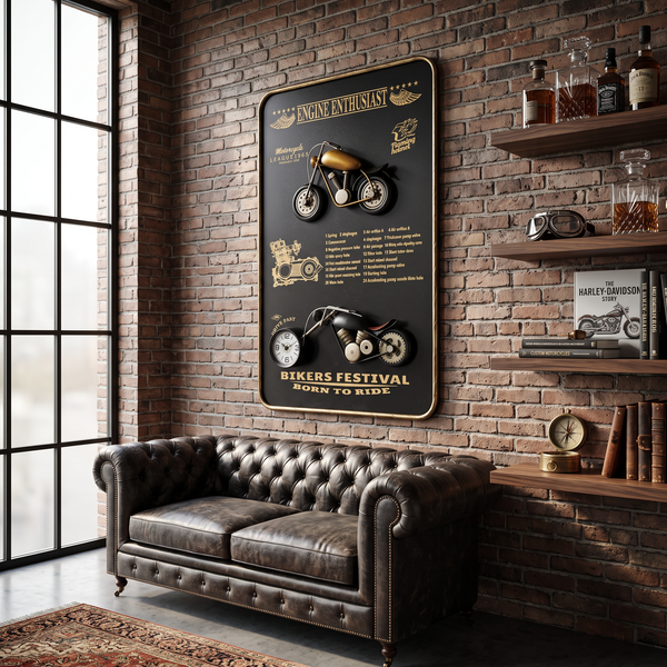 Vintage Motorcycle Wall Frame Clock