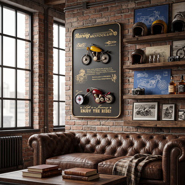 Vintage Motorcycle Wall Frame Clock