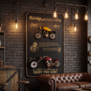 Vintage Motorcycle Wall Frame Clock
