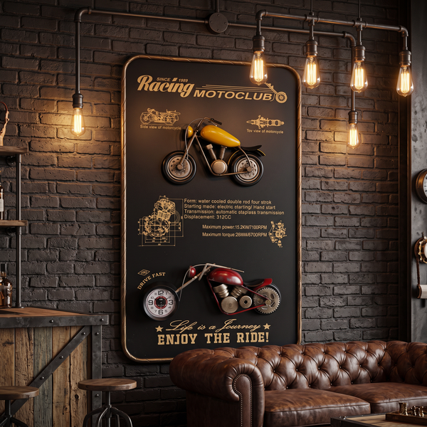 Vintage Motorcycle Wall Frame Clock