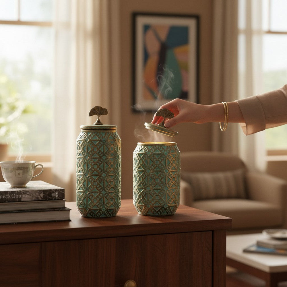 Vintage Pattern Decorative Jars (Pair)