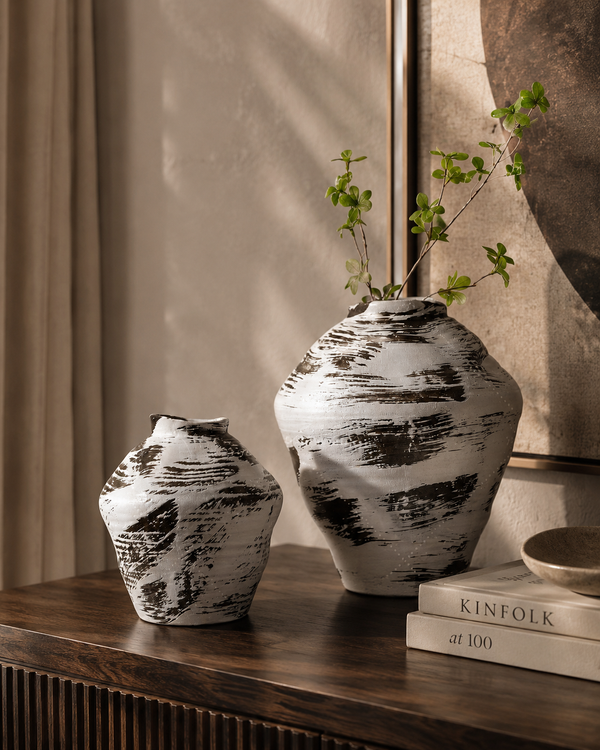 Abstract Brush Finish Ceramic Vases