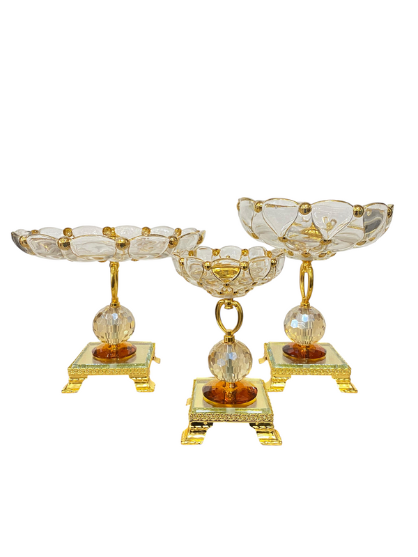 Three-Piece Gilded Crystal Pedestal Bowls