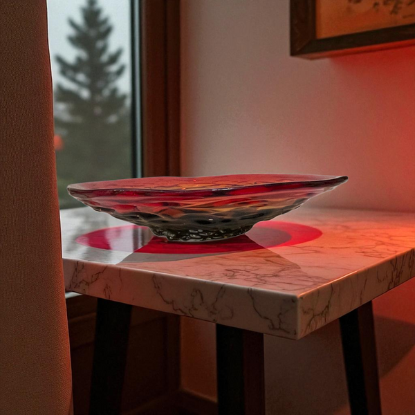Ruby Red Glass Decorative Shallow Bowl