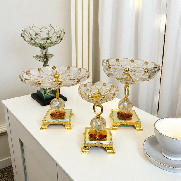 Three-Piece Gilded Crystal Pedestal Bowls