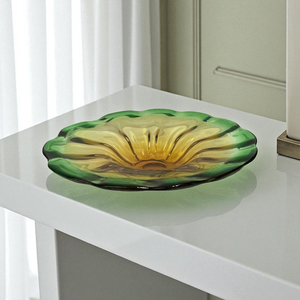 Two-Tone Green and Amber Glass Shallow Bowl