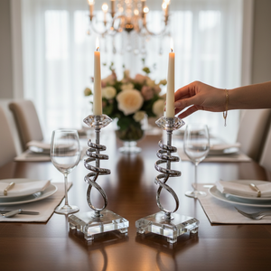 Modern Crystal & Chrome Spiral Candle Holders