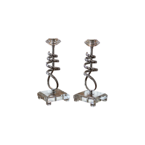 Modern Crystal & Chrome Spiral Candle Holders