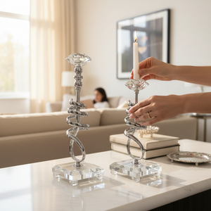 Modern Crystal & Chrome Spiral Candle Holders