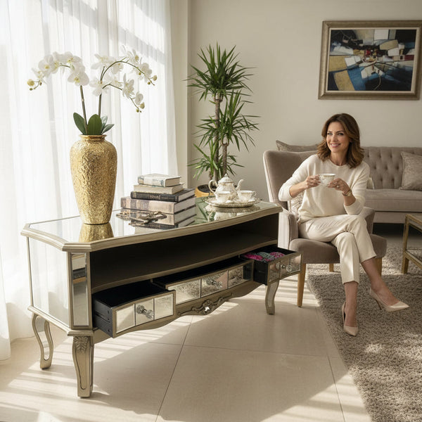 Silver Crest Contemporary Mirrored Sideboard Table