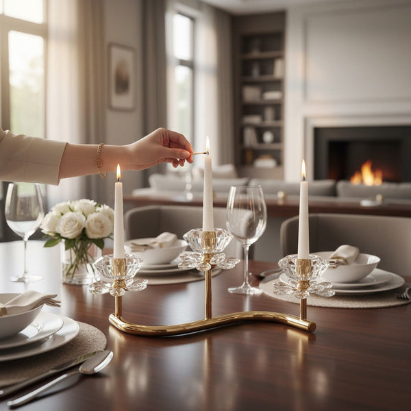 Elegant Floral Crystal Triple Candle Stand