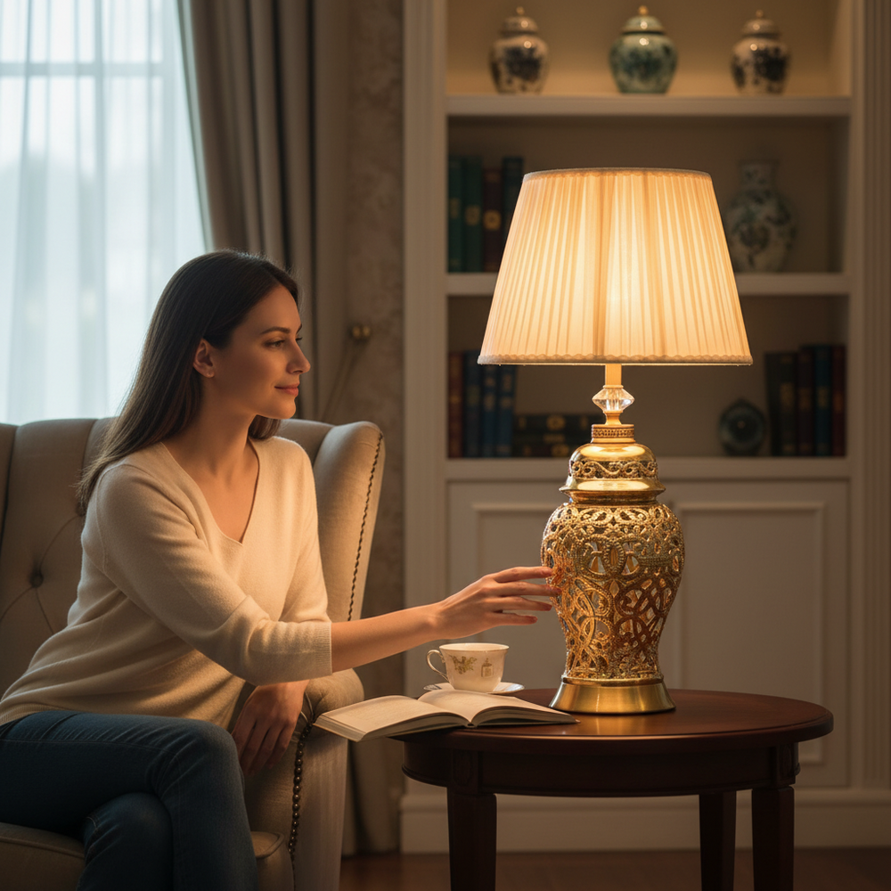 Luxe Gold Contemporary Porcelain Side Table Lamp