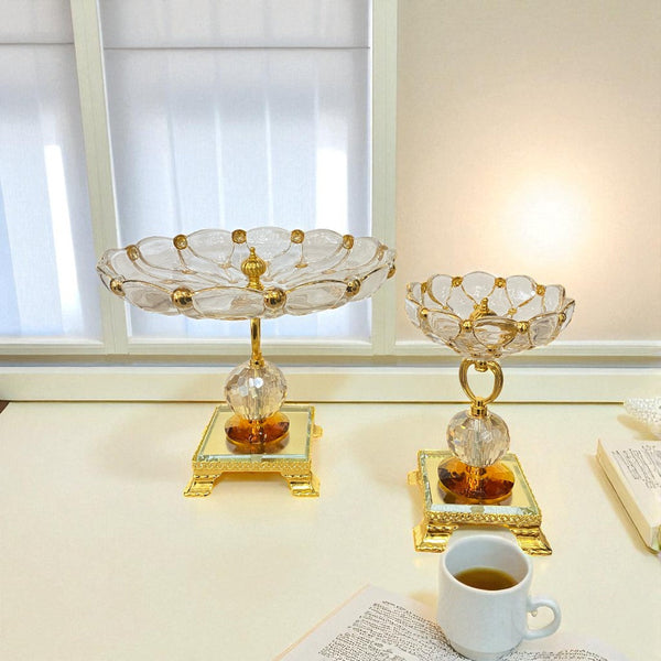 Three-Piece Gilded Crystal Pedestal Bowls
