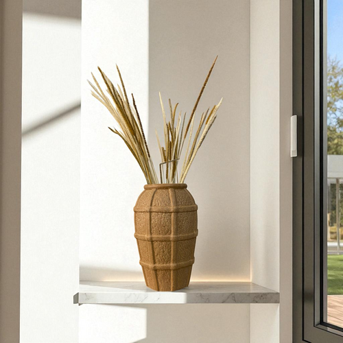 Grid-Pattern Textured Ceramic Vase