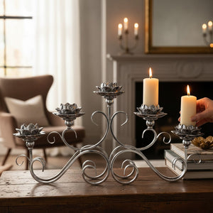 Vintage Floral Metal Candle Holder - Silver (5in1)