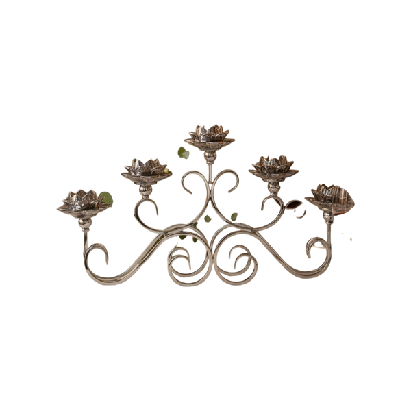 Vintage Floral Metal Candle Holder - Silver (5in1)