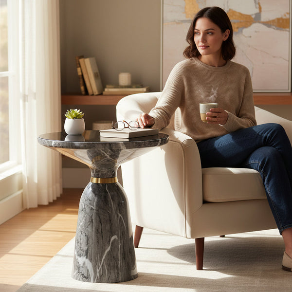 Elegant Metallic Frame Coffee Table with Marble Top
