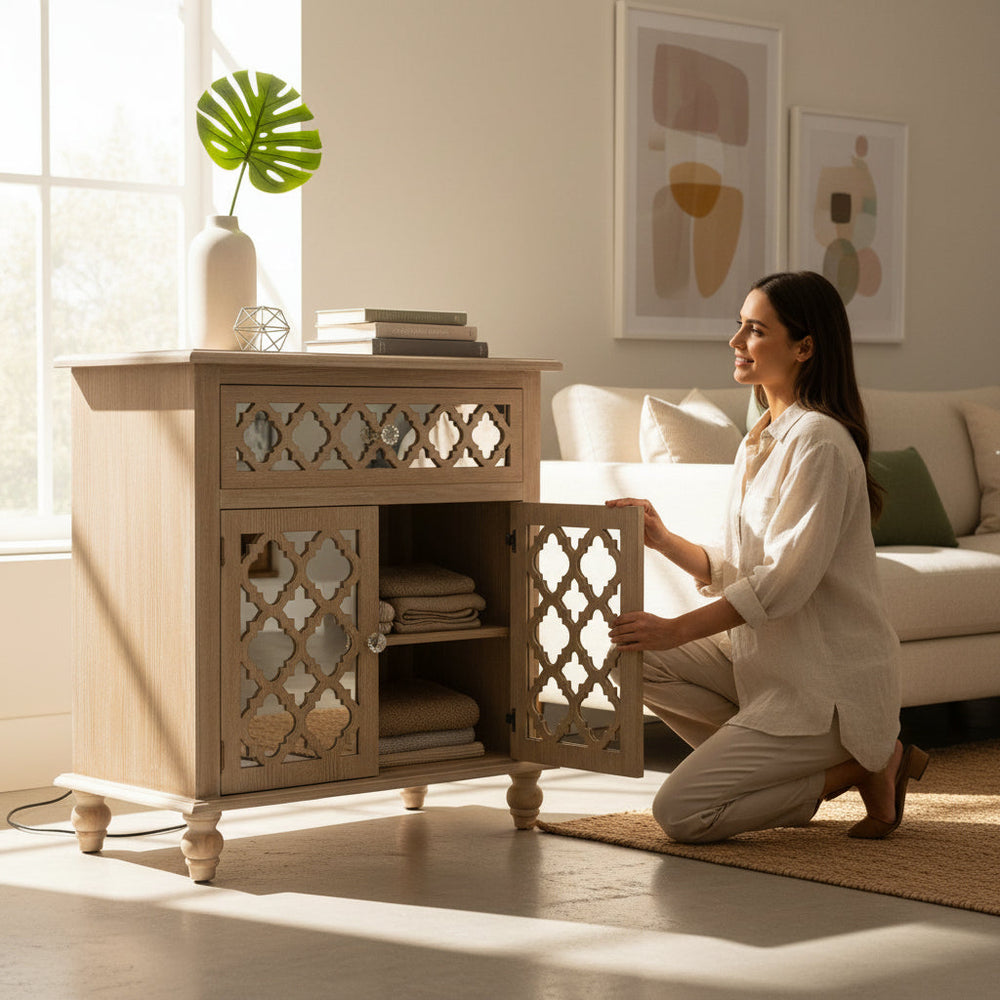 Nova Shine Contemporary Mirror Side Cabinet