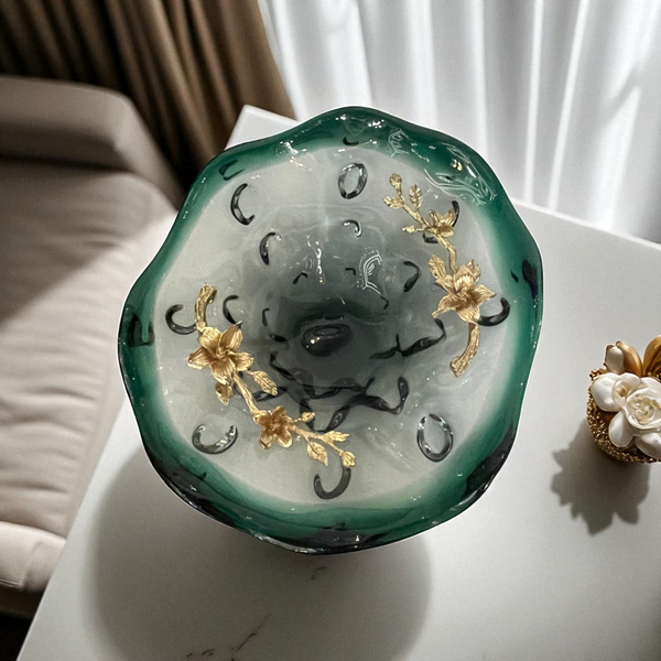 Emerald Blossom Decorative Glass Bowl