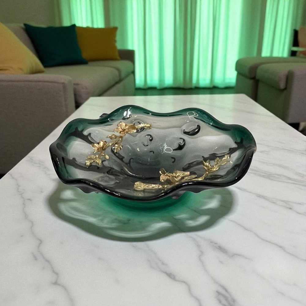Emerald Blossom Decorative Glass Bowl