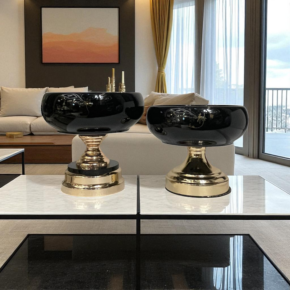 Ebony Elegance Pedestal Compote Bowls