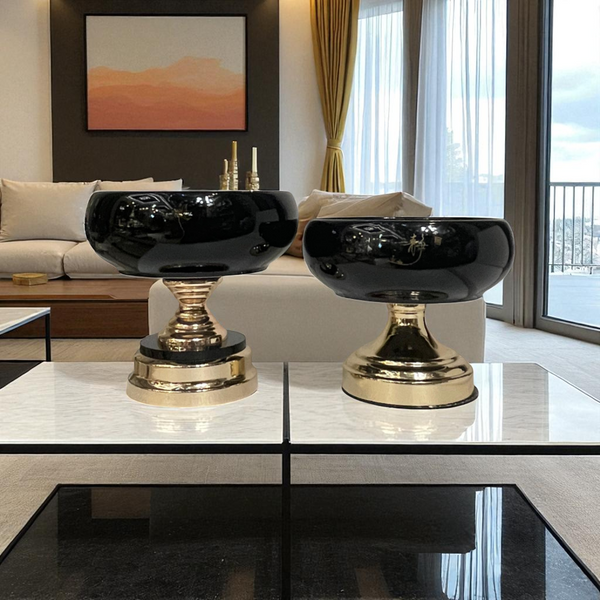 Ebony Elegance Pedestal Compote Bowls
