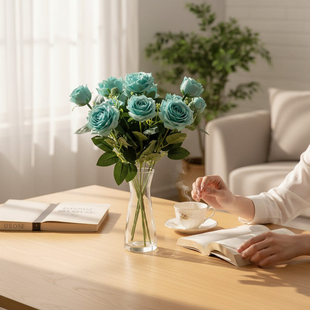 Sky Blue Blossom Decorative Flowers (1 Bunch in Vase)
