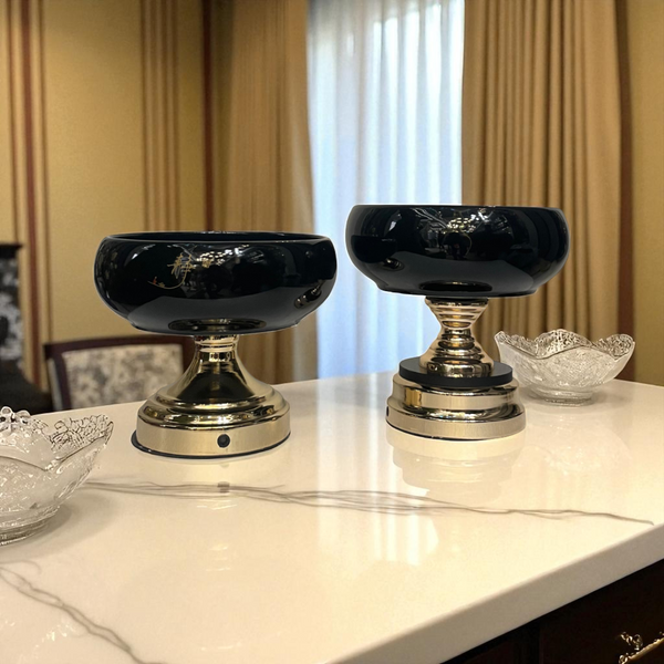 Ebony Elegance Pedestal Compote Bowls