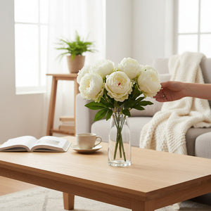 Off-White Artificial Rose Flowers (2 Bunches in Vase)