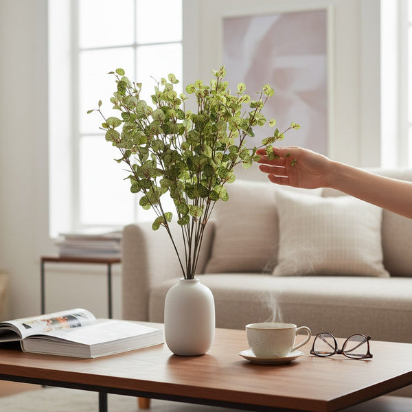 Artificial Jade Green Flowers (2 Bunches in Vase)
