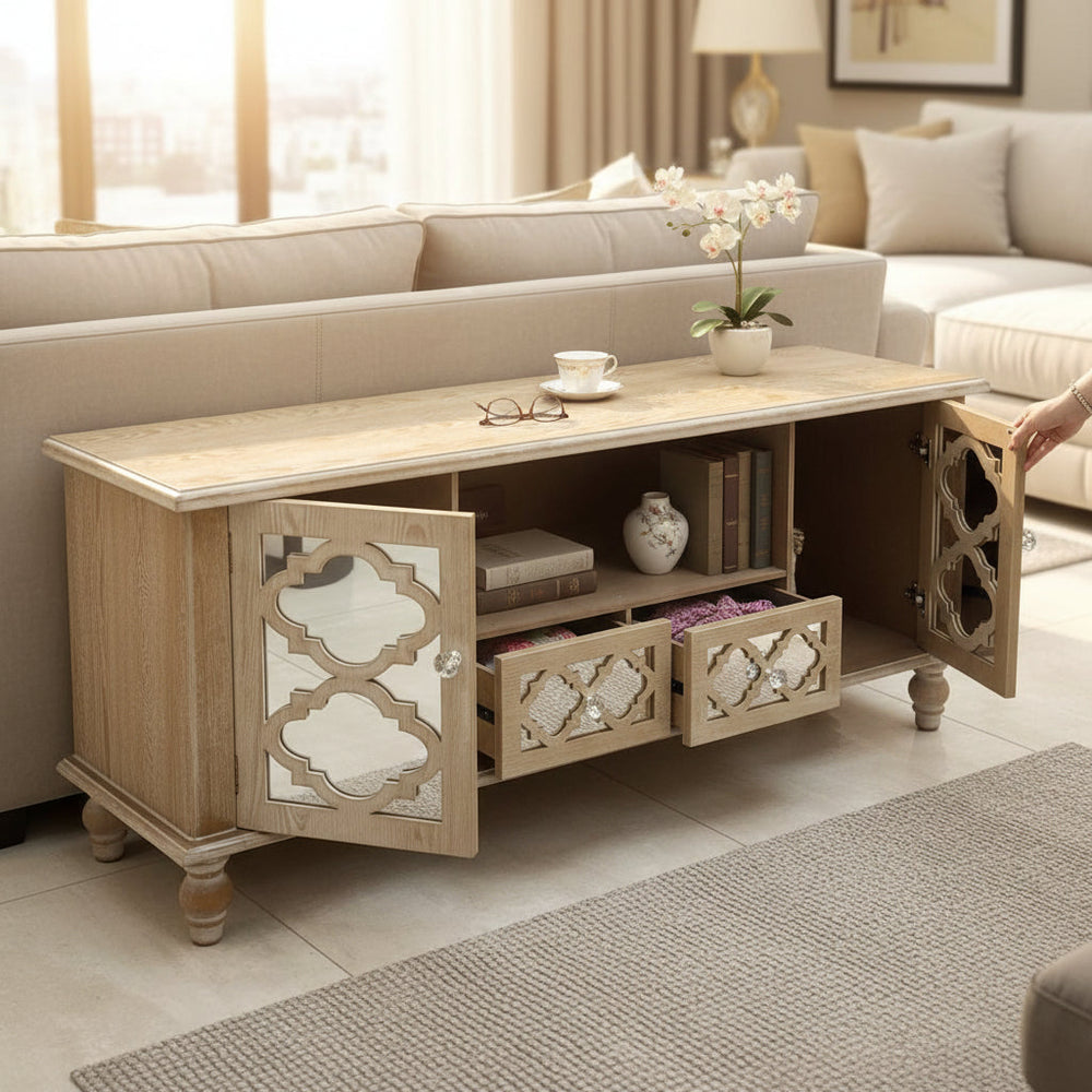 Opal Glow Mirrored Contemporary Storage Console