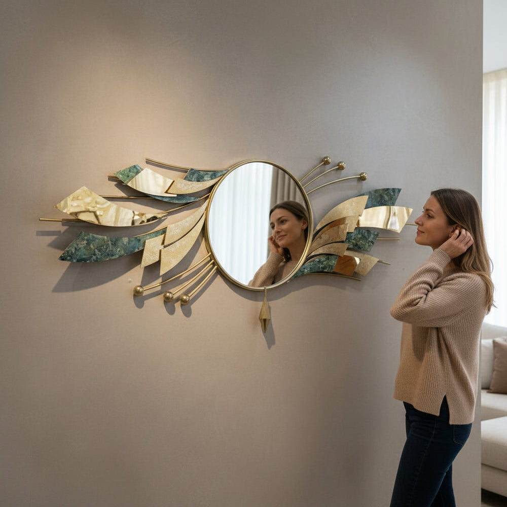 Luxury Gold-Toned Stainless Steel Wall Motive Mirror
