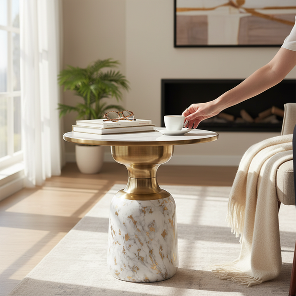 Contemporary Metallic Coffee Table with Marble Top