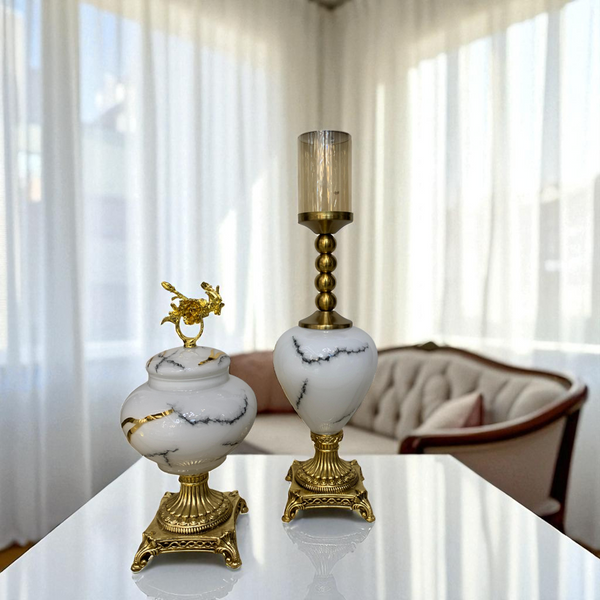 Marble-Style Glass Candle Holders